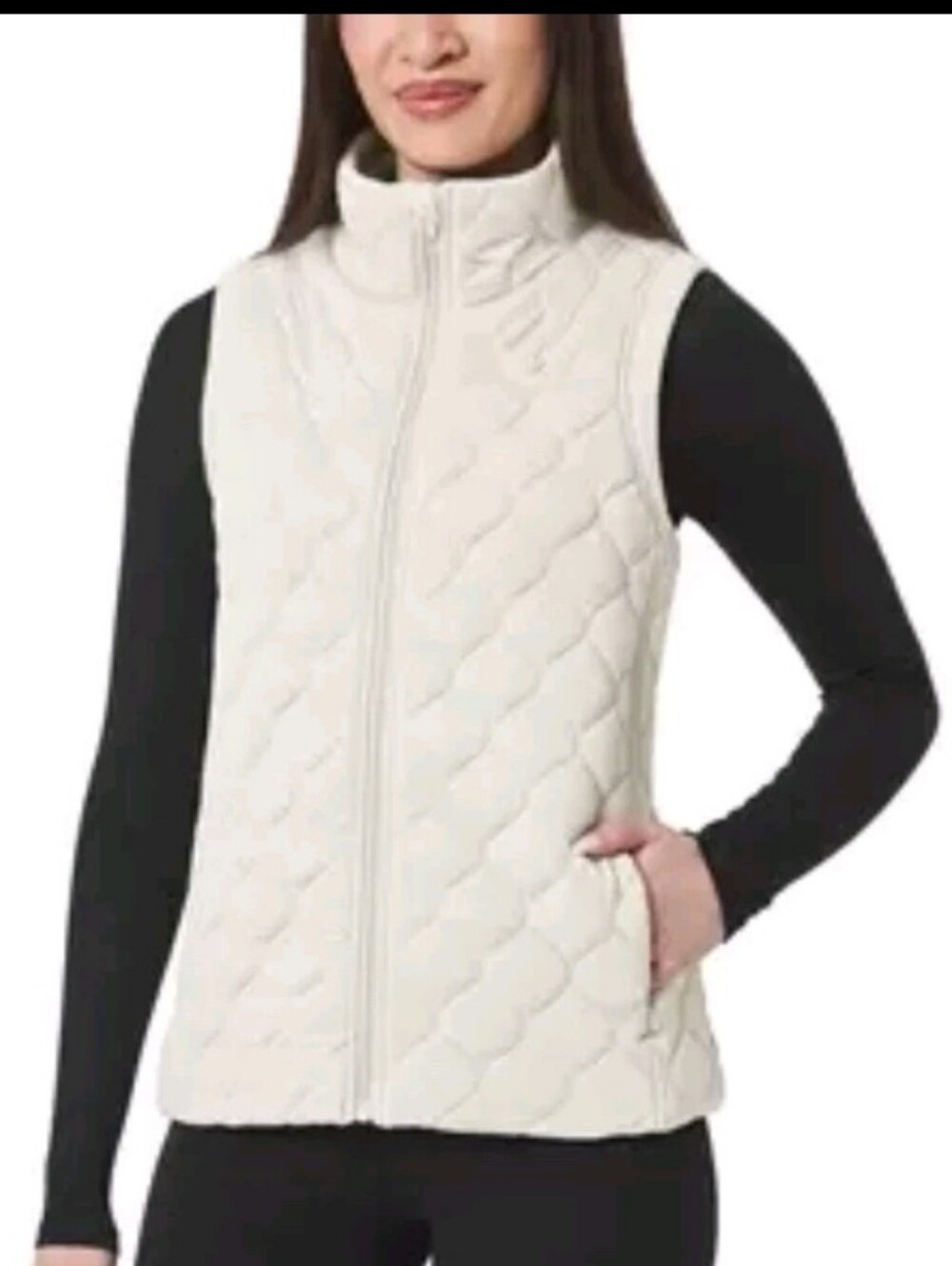 New Kirkland Signature Quilted Zip-Up Vest in Cream Small